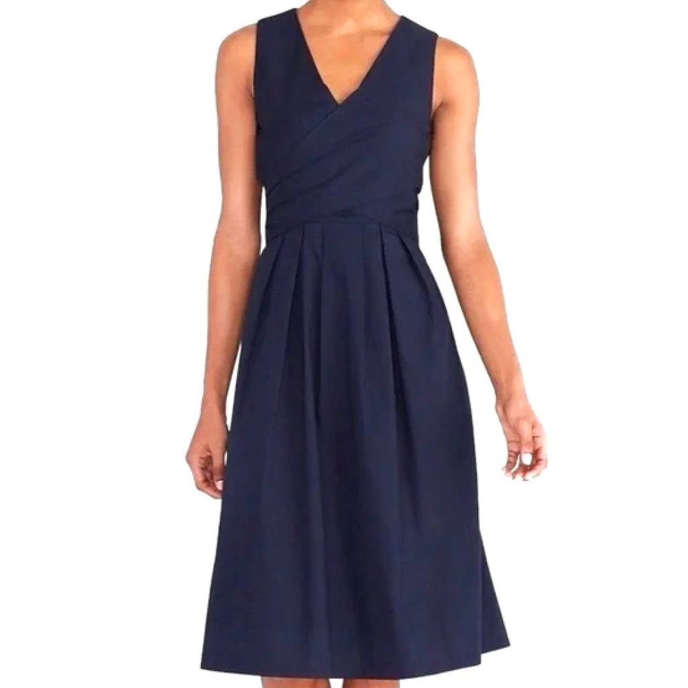 NEW J Crew Cotton Poplin Navy Blue Tie Wrap Dress Sz 4